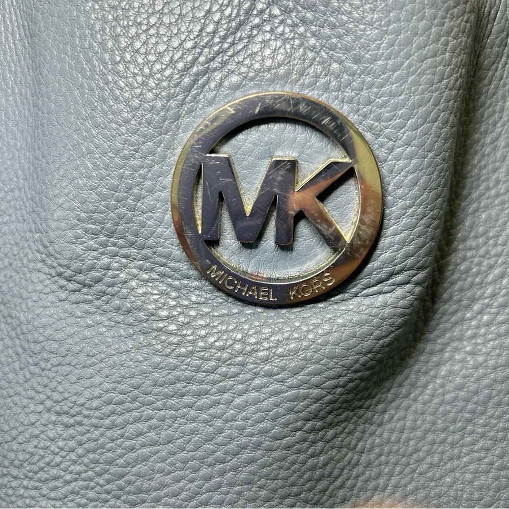 Michael Kors Blue Multi-Compartment Double Strap Shoulder Bag with Chain Accents